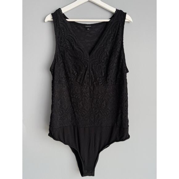 torrid Tops - Torrid Black Lace Bodysuit V Neck Sleeveless Stretch Sheer Overlay Plus Size 1